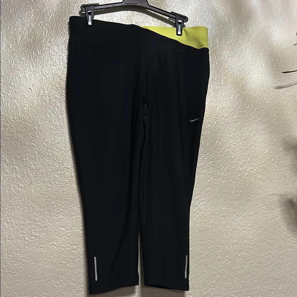 Nike Women's Black Jeggings with Yellow Detail